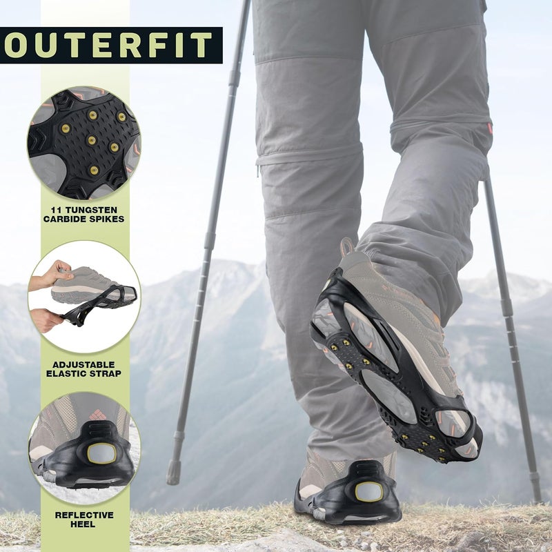 Outerfit Non-Slip Crampons with Tungsten Steel Spikes, Shoe Spikes for Snow and Ice, Snow Cleats, Ice Grips for Hiking, Fishing, Walking - Image 4